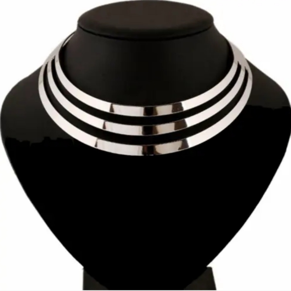 Silver Statement Choker Necklace Chunky Bib Boho Holiday Costume Party Alloy